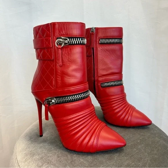 Giuseppe Zanotti Quilted Leather Double-Zip ankle Boot Red moto biker - Picture 5 of 17